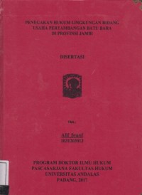 Image of Penegakan Hukum Lingkungan bidang Usaha Pertambangan batu Bara Diprovinsi Jambi