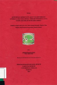 Image of Kedudukan  Kerapatan Adat Nagari Sebagai Lembaga Adat Dalam Hal Terjadi Sengketa Tata Usaha Negara Di Sumatera Barat