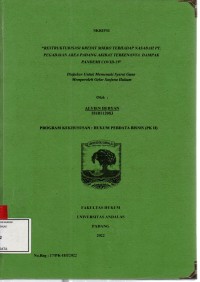 Image of Restrukturisasi kredit mikro terhadap nasabah PT. Pegadaian Area Padang akibat terkenanya dampak pandemi covid 19