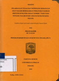 Image of Pelaksanaan tugas dan wewenang kerapatan adat nagari berdasarkan peraturan daerah Provinsi Sumatera Barat no 7 tahun 2018 tentang Nagari di Kecamatan Kuranji Kota Padang
