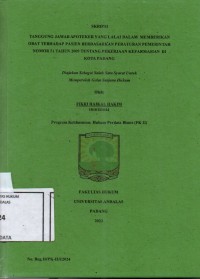 Image of Tanggung jawab apoteker yang lalai dalam memberikan obat terhadap pasien berdasarkan peraturan pemerintah nomor 51 tahun 2009 tentang pekerjaan kefarmasian di kota Padang