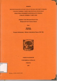 Image of Sistem pengelolaan keuangan negara menurut Undang Undang nomor 2 tahun 2020 tentang penetapan peraturan pemerintah pengganti Undang Undang Nomor 1 th 2020