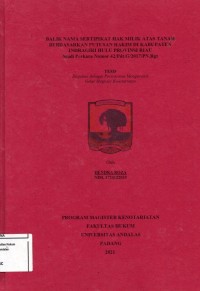 Image of Balik Nama Sertifikat Hak Milik Atas Tanah Berdasarkan Putusan Di Kabupaten Indragiri Hulu	
Provinsi Riau studi kasus Nomor:42/Pdt.G/2017/PN.Rgt