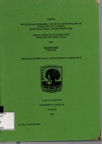 Image of Penyelesaian perkara taklik talak di Pengadilan Agama kelas I A Padang (studi perkara nomor 1116/Pdt.G/2019/PA.Pdg)