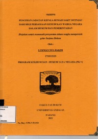 Image of Pengisian jabatan kepala rumah sakit ditinjau dari segi persamaan kedudukan warga negara dalam hukum dan pemerintahan
