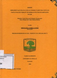 Image of Implementasi Undang Undang nomor 2 tahun 2011 tentang partai politik terkait pendidikan politik di Kabupaten Solok