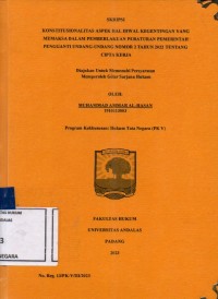 Image of Konstitusionalitas aspek hak ihwal kegentingan yang memaksa dalam pemberlakuan peraturan pemerintah pengganti Undang Undang Nomor 2 tahun 2022 tentang cipta kerja