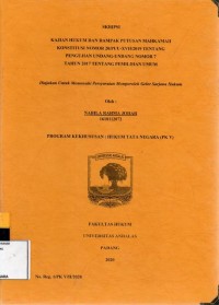 Image of Kajian Hukum dan dampak putusan Mahkamah Konstitusi nomor 2o/PUU-XVII/2019 tentang pengujian undang undang nomor 7 tahun 2017 tentang pemilihan umum