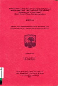 Image of Penerapan Sanksi Pidana Adat Dalam Putusan Hakim Terhadap Tindak Pidana Penghinaan Sebagai suatu Delik Adat (Studi Kasus Hukum Pidana Adat Minangkabau)