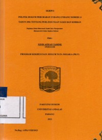 Image of Politik hukum perubahan Undang Undang nomor 13 tahun 2006 tentang perlindungan saksi dan korban