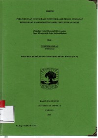Image of Perlindungan hukum bagi investor pasar modal terhadap perusahaan yang delisting akibat diputuskan  pailit