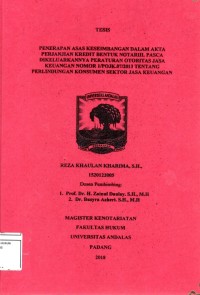Image of Penerapan asas keseimbangan dalam akta perjanjian kredit bentuk Notariil pasca dikeluarkannya peraturan otoritas jasa keuangan Nomor 1/POJK.07/2013 tentang perlindungan konsumen sektor jasa keuangan