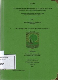 Image of Analisis yuridis terhadap itsbat nikah poligami siri pasca sema nomor 3 tahun 2018