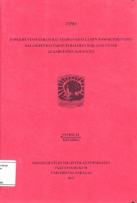 Image of Implementasi dari surat edaran kepala BPN Nomor 5/SE/IV/2013 dalam pendaftaran peralihan hak atas tanah di kabupaten Sijunjung