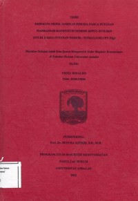 Image of Eksekusi Objek Jaminan Fidusia Pasca Putusan Mahkamah Konstitusi Nomor 18/PUU-XVII/2019	
(Studi Kasus Putusan Nomor: 32/Pdt.G.S/2021/PN Pdg)