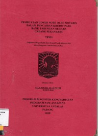 Image of Pembuatan Cover Note Oleh Notaris Dalam Pencairan Kredit Pada Bank Tabungan Negara Cabang Pekanbaru