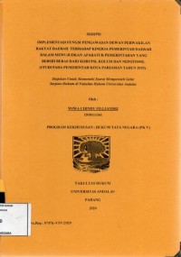 Image of Implementasi fungsi pengawasan dewan perwakilan rakyat daerah terhadap kinerja pemerintahan daerah dalam mewujudkan aparatur pemerintahan yang bersih bebas dari korupsi, kolusi, dan nepotisme. (studi pada pemerintah kota Pariaman thn 2019)