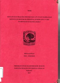 Image of Pengawasan Praktik Dokter Pasca Putusan mahkamah Konstitusi Republik Indonesia Nomor 4/PUU-V/2007 Di Provinsi sumatera Barat