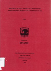 Image of Implementasi Pola Pembinaan Narapidana Di Lembaga Pemasyarakatan Klass IIB Kota Solok