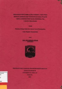 Image of Perjanjian Pengambilalihan Kredit (Take Over) Dengan Jaminan Hak tanggungan pada PT. Bank China Construction Bank Indonesia Tbk. Cabang Pekanbaru