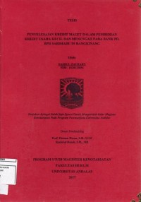 Image of Penyelesaian Kredit Macet Dalam Pemberian Kredit Usaha Kecil dan Menengah Pada Bank PD. BPR Sarimadu Di Bangkinang