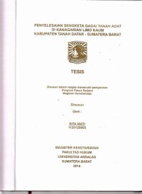 Image of Penyelesaian sengketa gadai tanah adat di kanagarian limo kaum Kabupaten Tanah Datar Sumatera Barat